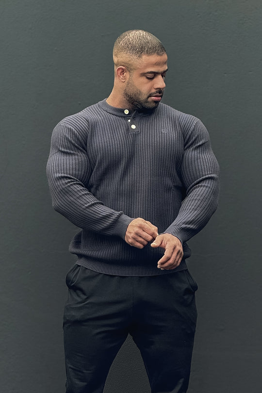 Classic Henley Sweater  - Dark Gray