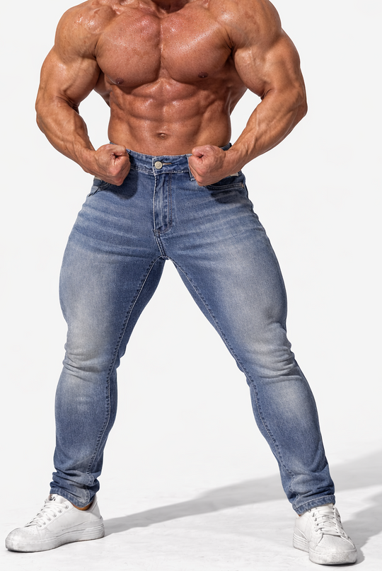 Men's Premium Fitted Stretchy Jeans - Faded Blue