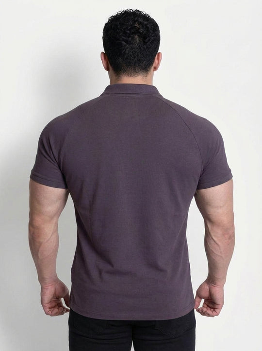 Premium Muscle-Fit Polo Tee w/ Zipper - Dark Gray