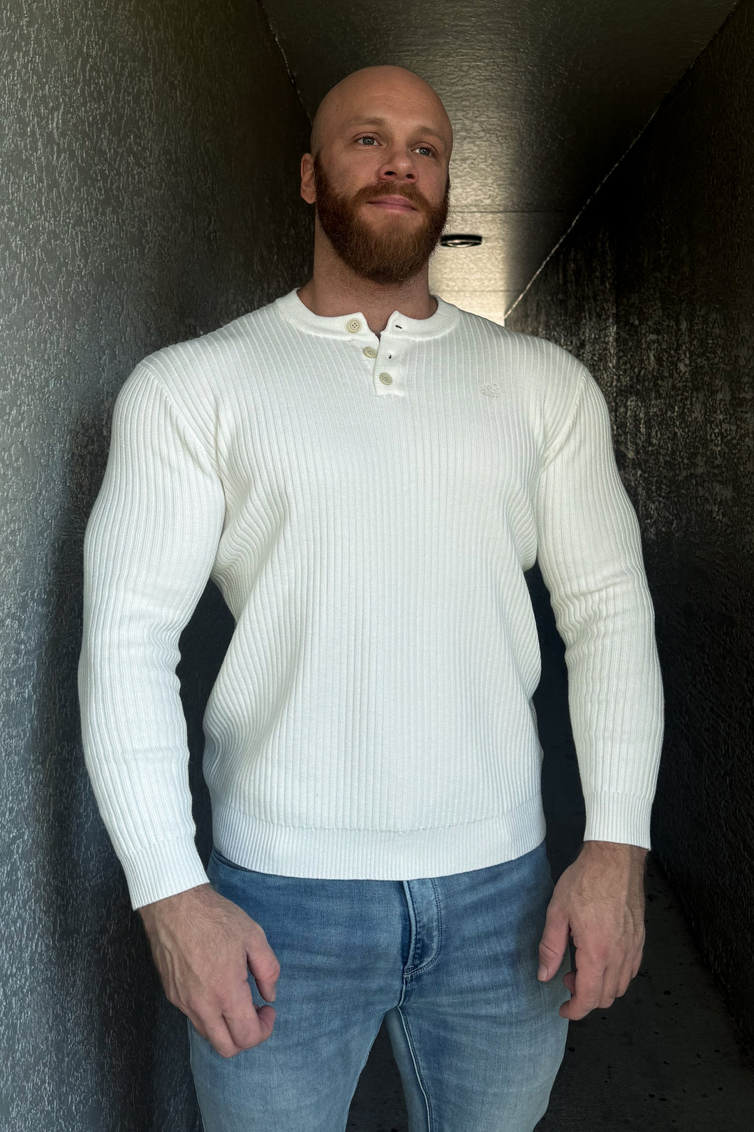 Classic Henley Sweater - Cream