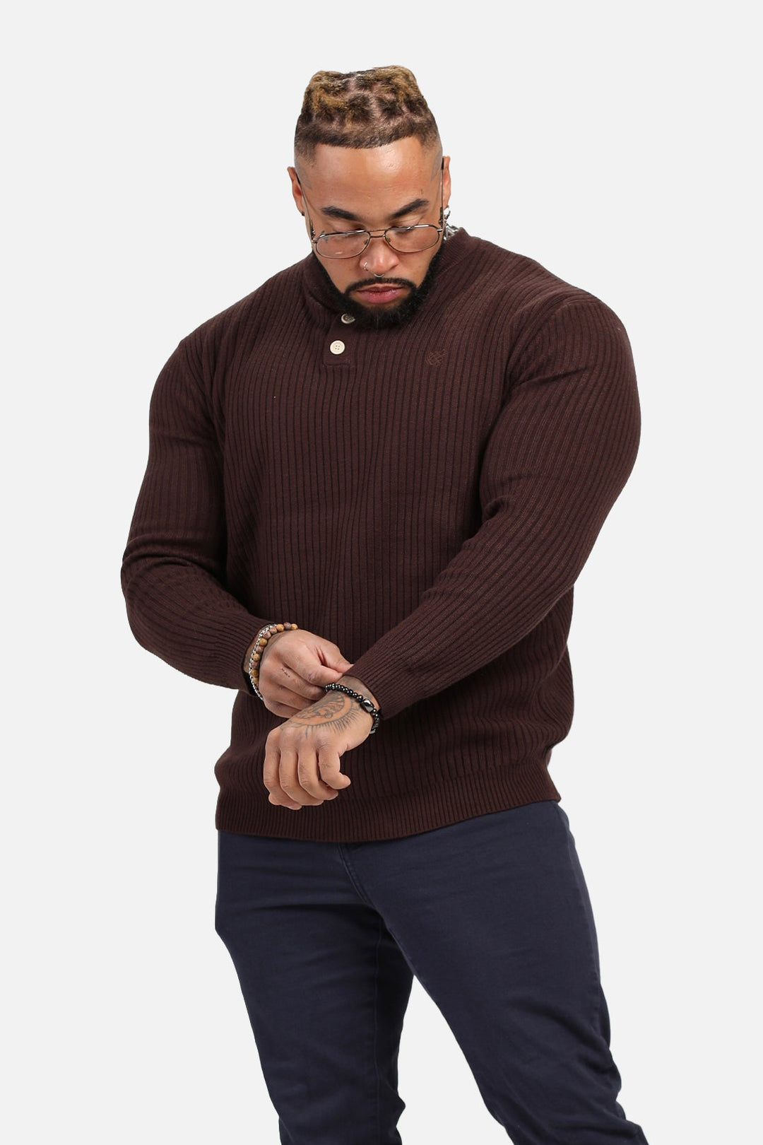 Classic Henley Sweater  - Brown