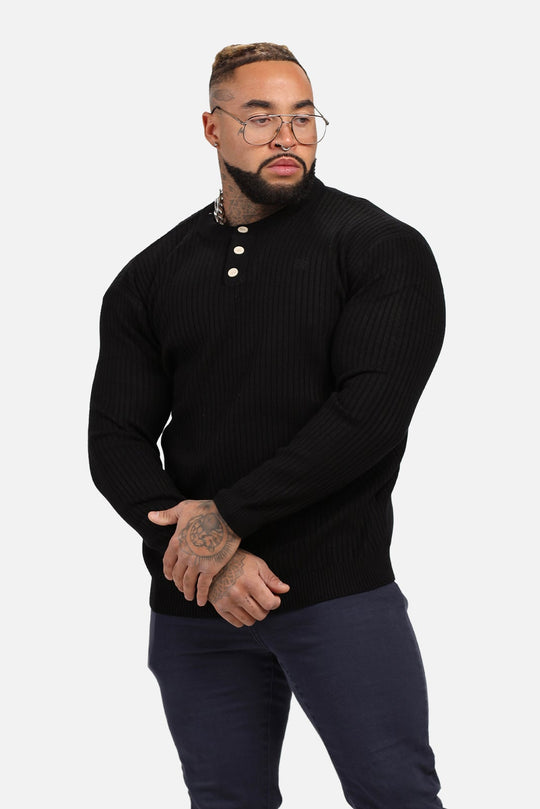 Classic Henley Sweater  - Black