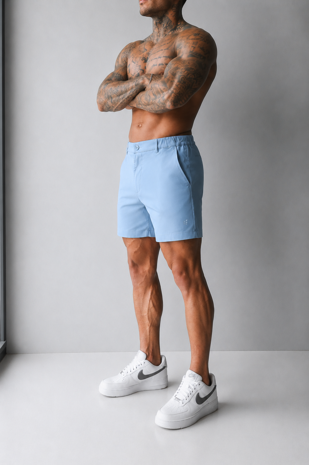 Flex Waist Chino Shorts - Light Blue