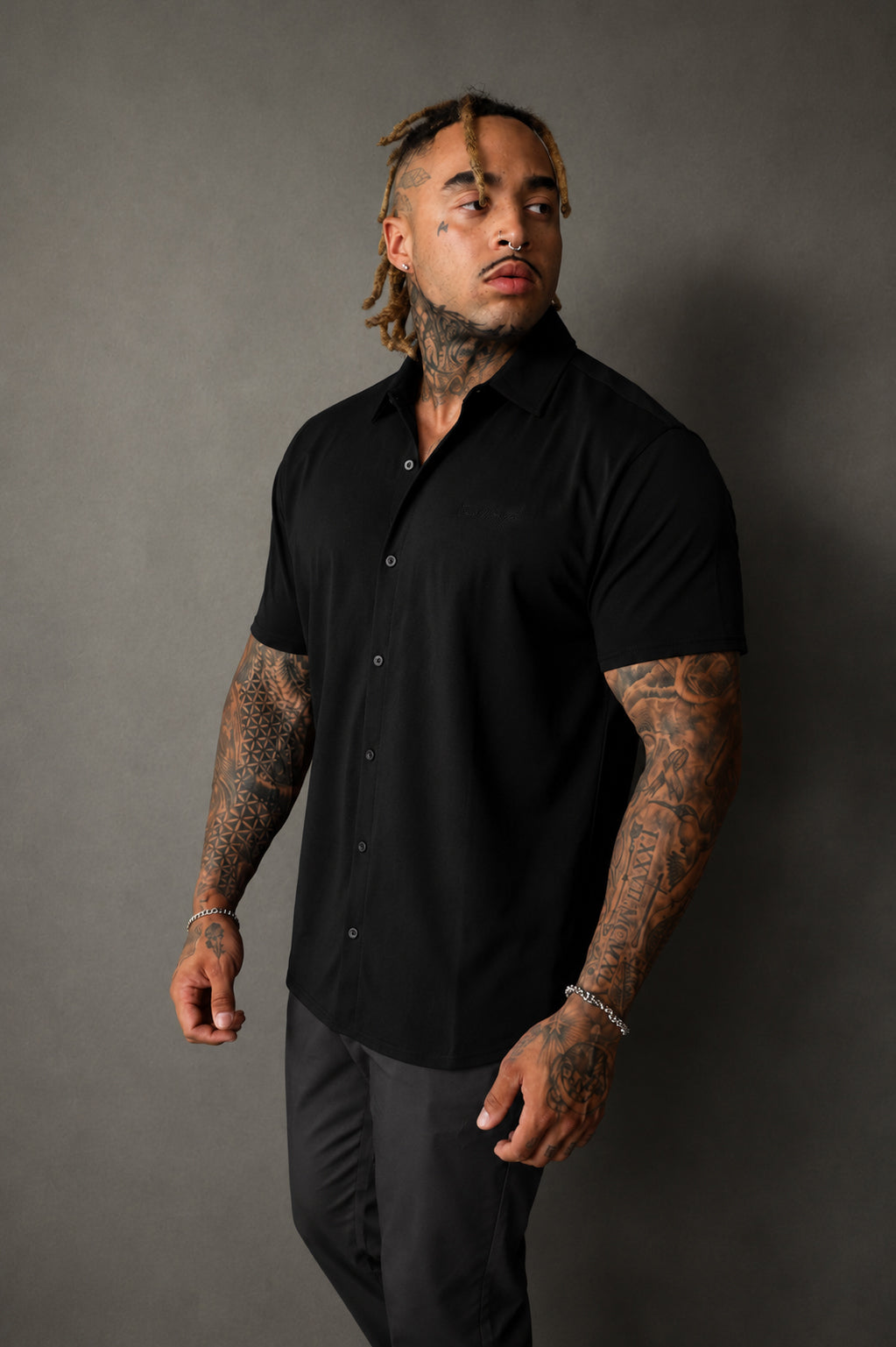 Premium Stretch Button-Up Shirt - Midnight Black