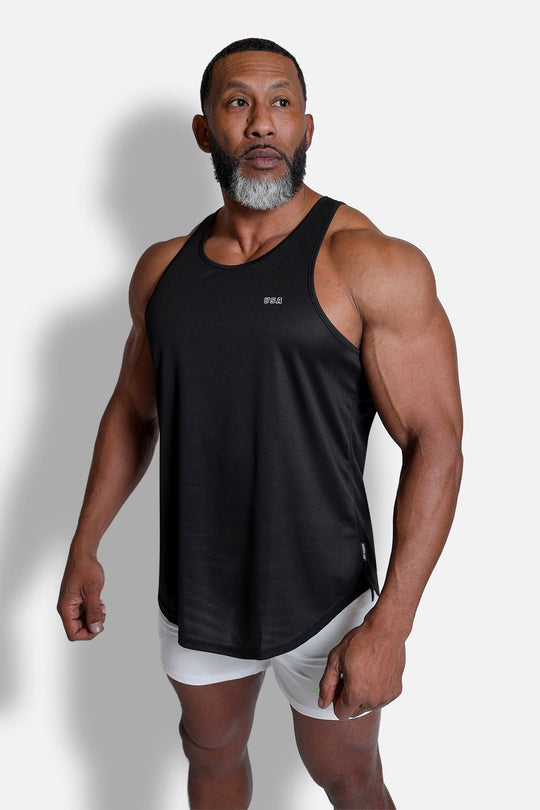 Fast-Dry Bodybuilding Workout Stringer - Black USA Logo