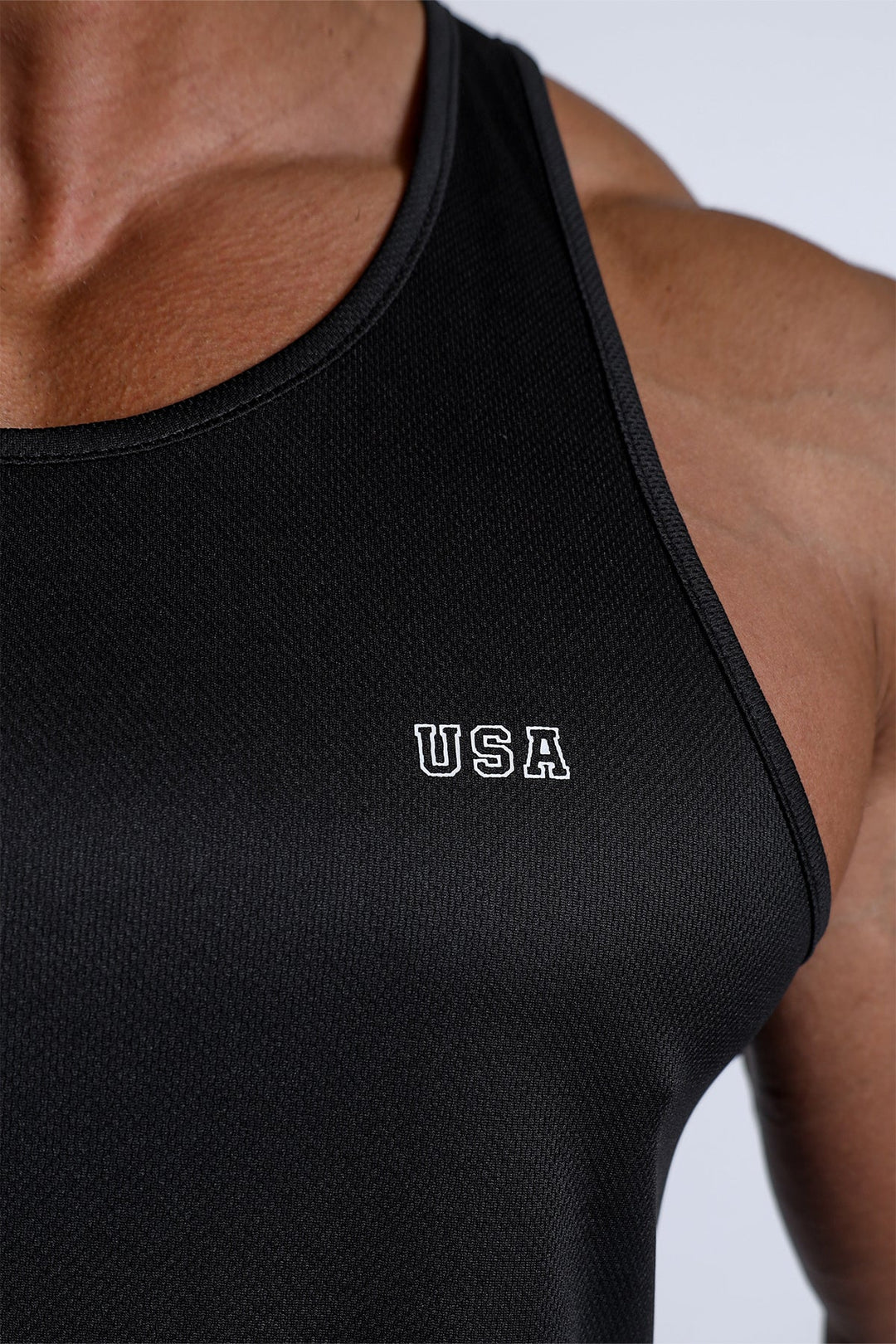 Fast-Dry Bodybuilding Workout Stringer - Black USA Logo