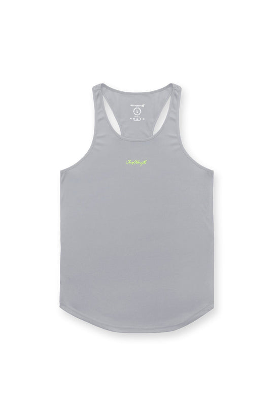 Fast-Dry Bodybuilding Workout Stringer - Light Gray w/ Neon Logo