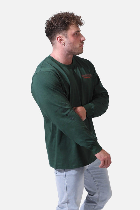 Retro Gym Long Sleeve T-Shirt - Dark Green - Jed North