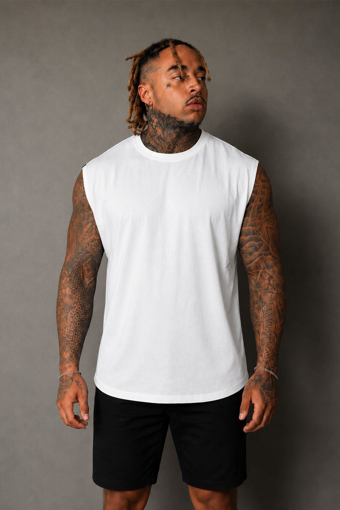 Retro Oversized Muscle Tee - Washed White