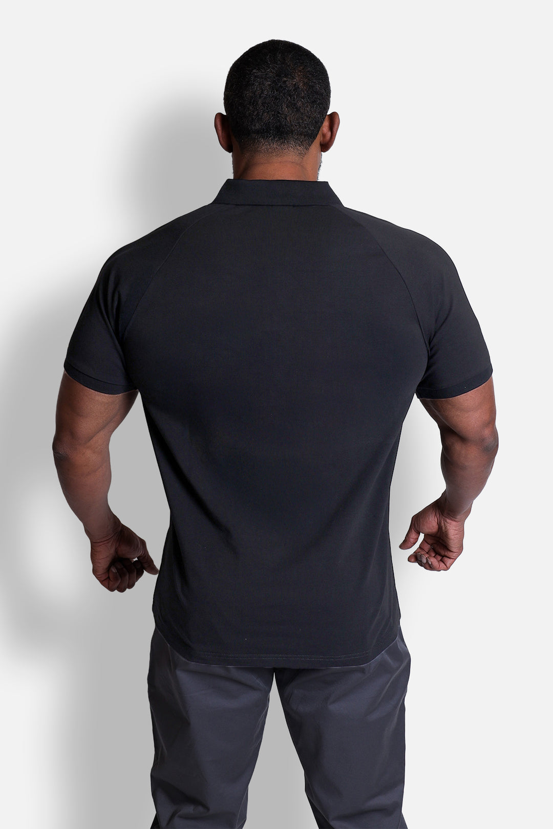 Zip-Up Muscle-Fit Collared Tee - Black