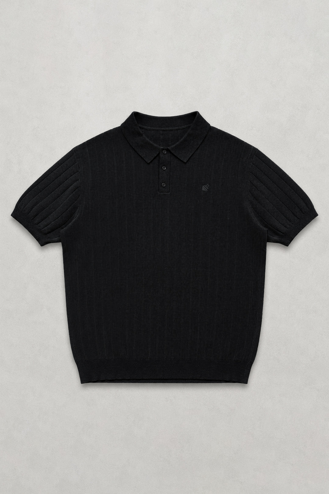 Rib Knit Collared Polo  - Onyx Black