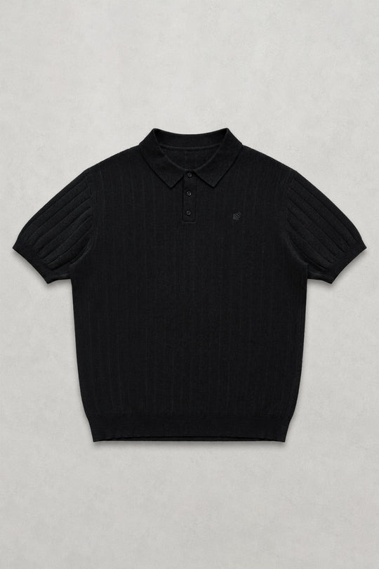 Rib Knit Collared Polo  - Onyx Black