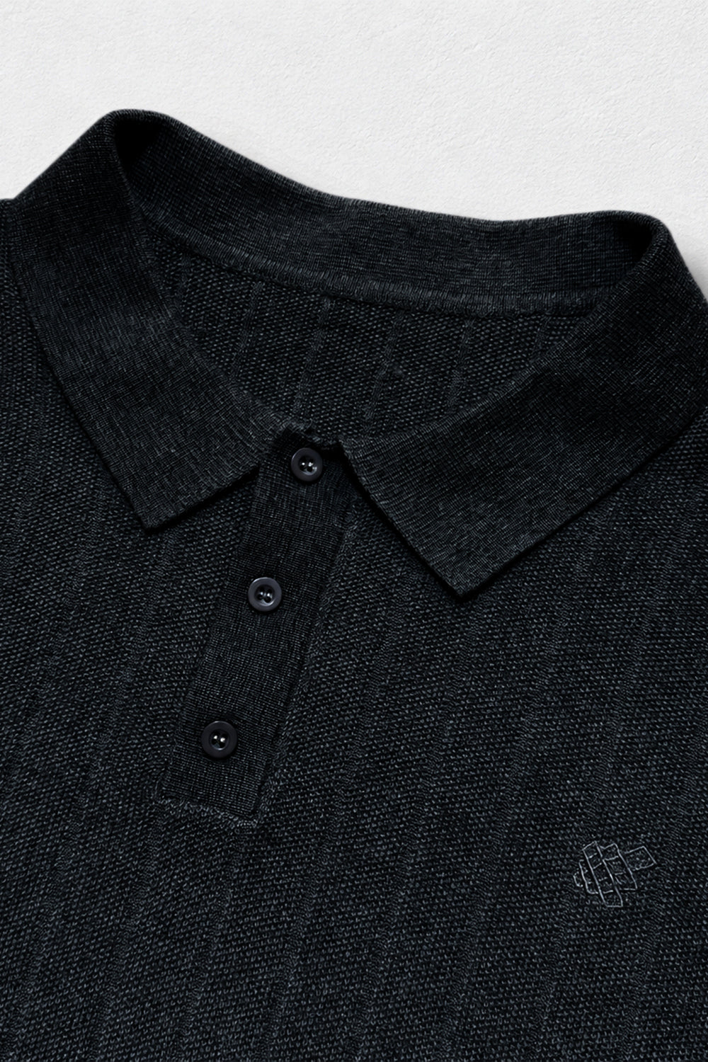 Rib Knit Collared Polo  - Onyx Black