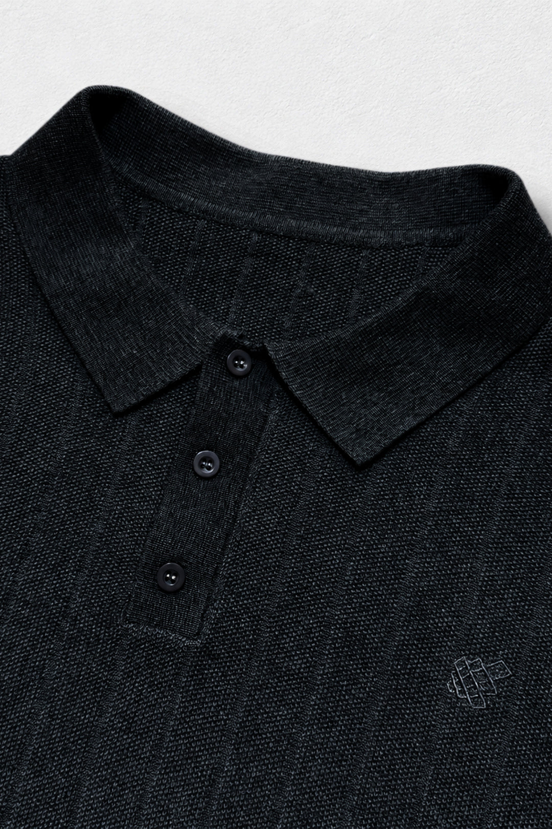 Rib Knit Collared Polo  - Onyx Black