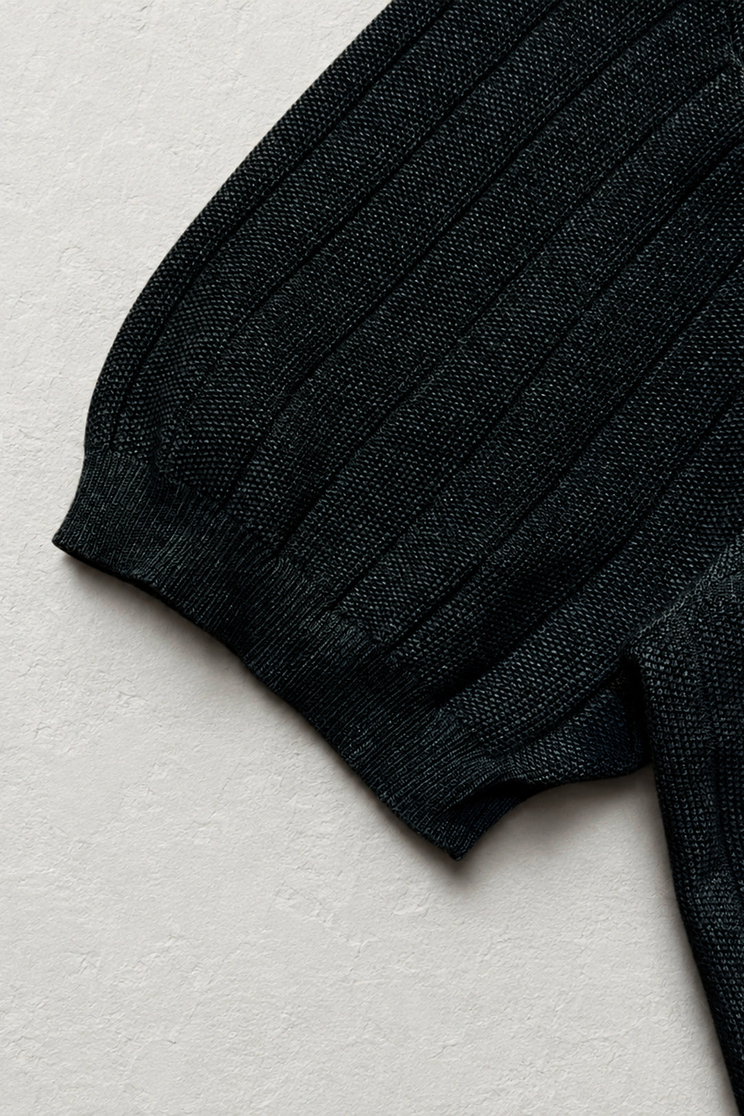 Rib Knit Collared Polo  - Onyx Black