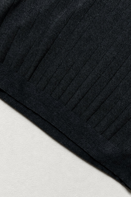 Rib Knit Collared Polo  - Onyx Black