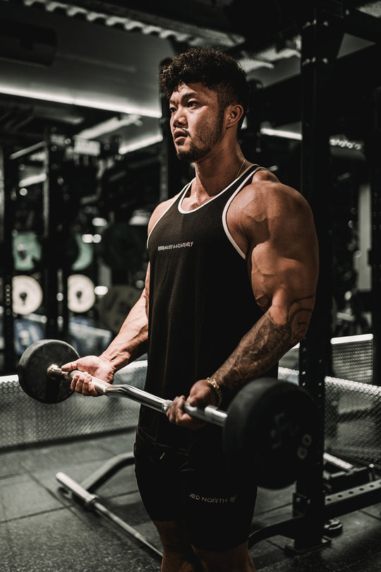 Fast-Dry Bodybuilding Workout Stringer - Black w White Trim