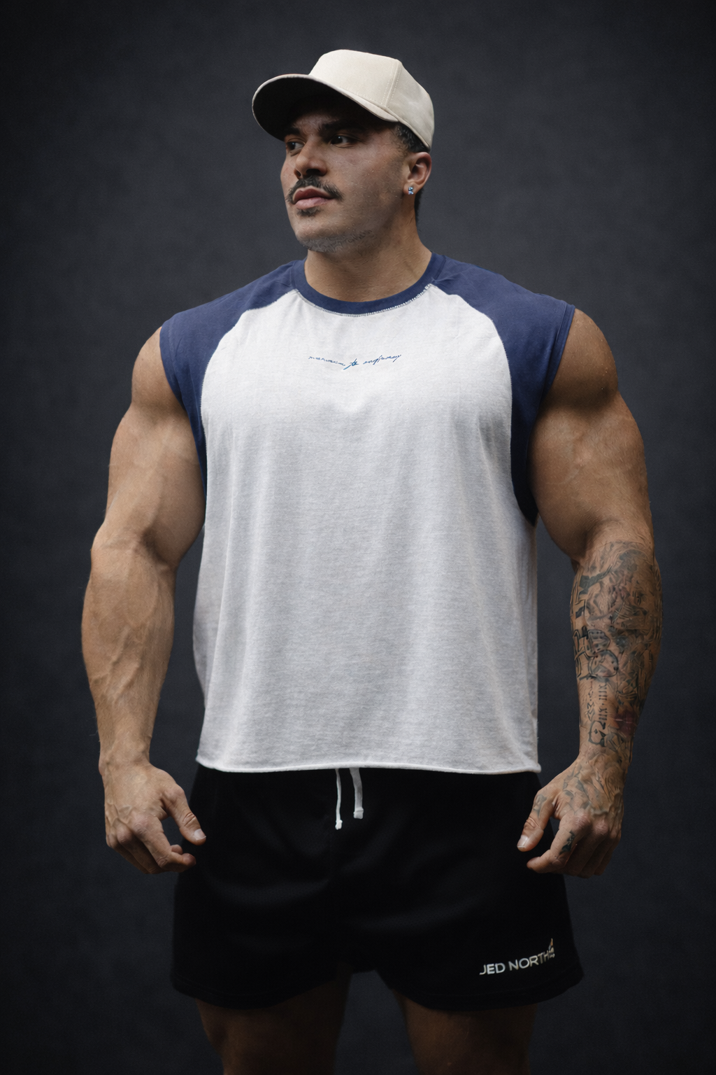 Raglan Sleeveless Tank Top - White & Navy