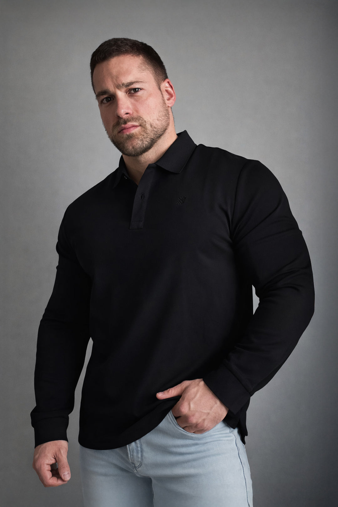 Polo Button-Up Longsleeve - Black