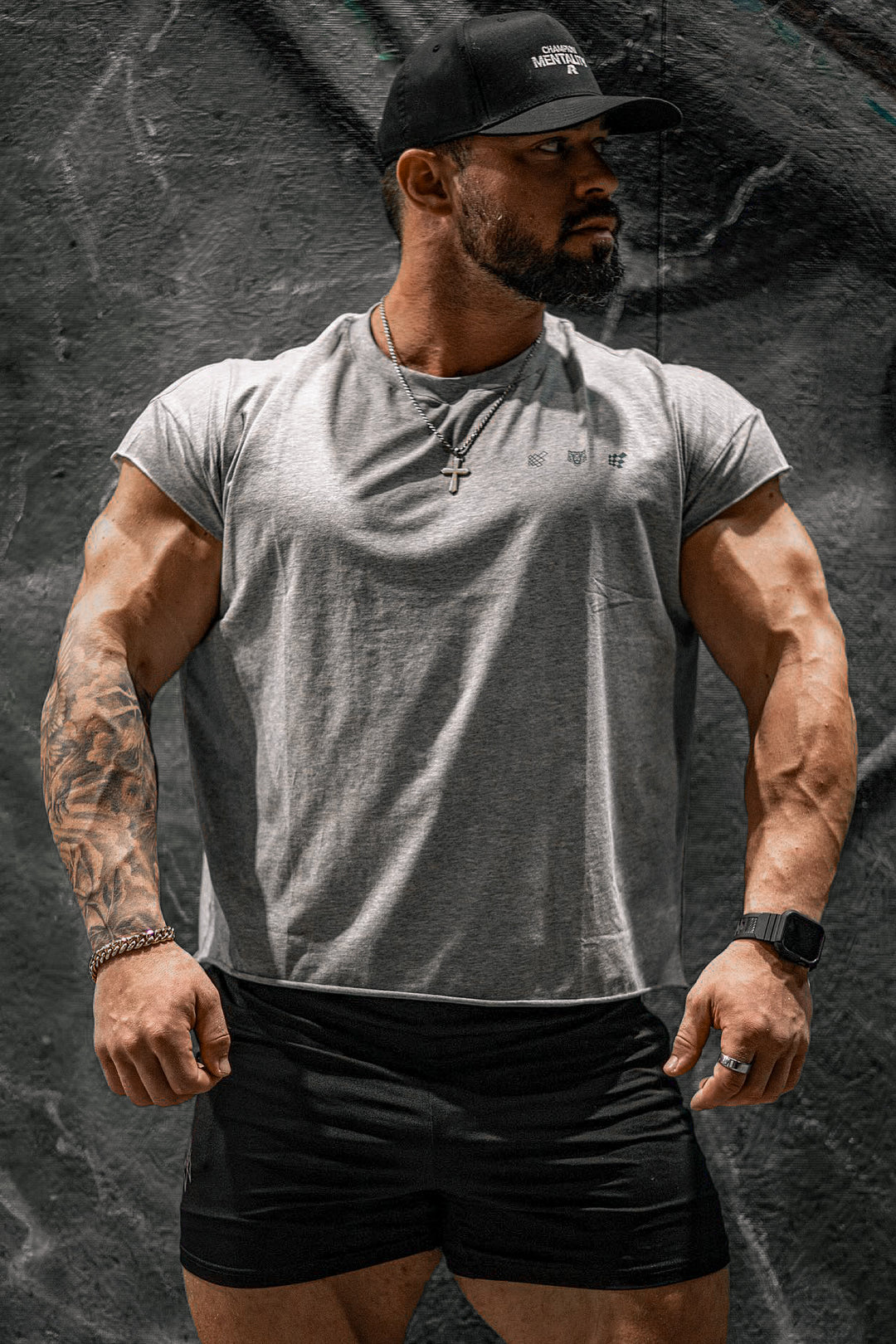 Oversized Raw-Cut Cropped Tee - Heather Gray