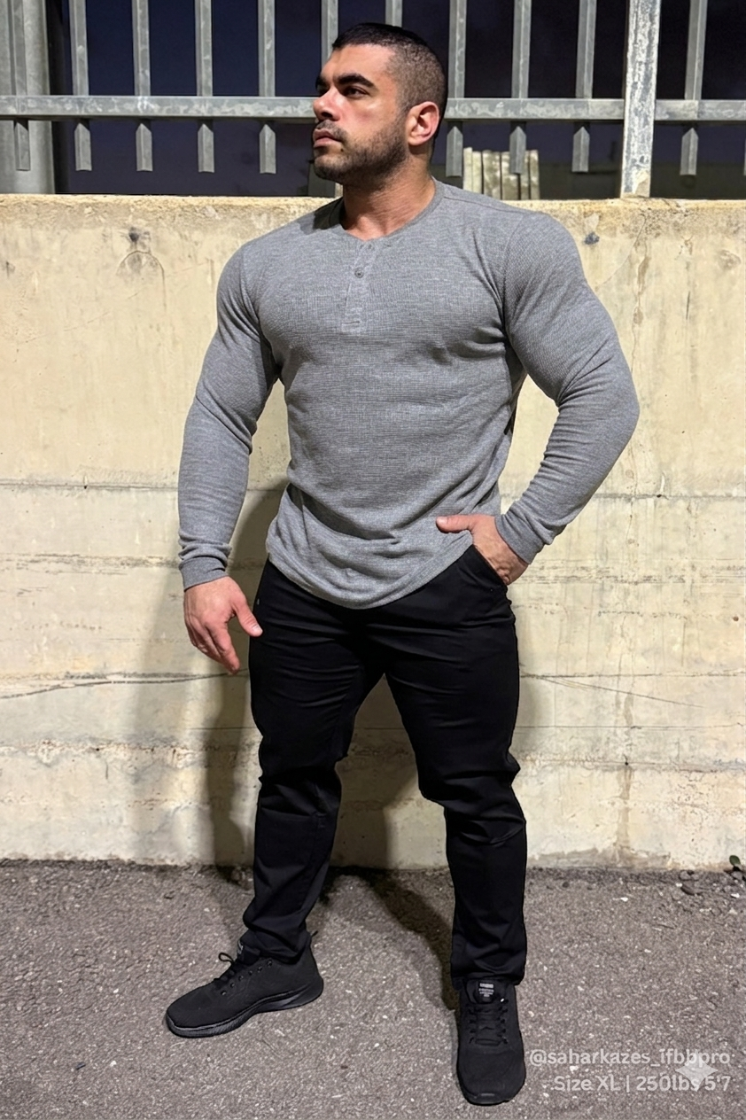 Waffle Knit Henley Long Sleeve T-Shirt - Dark Gray