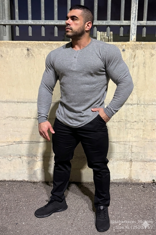 Waffle Knit Henley Long Sleeve T-Shirt - Dark Gray