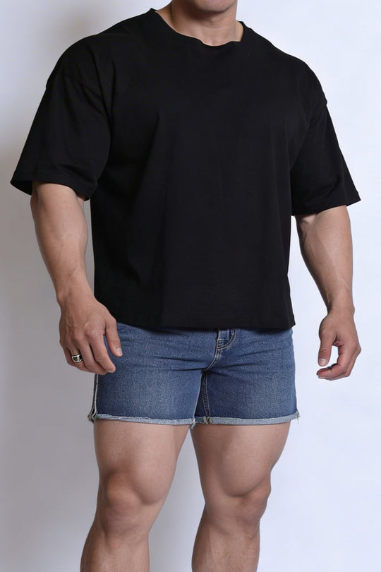 Raw-Cut Boxy Crop Tee - Black