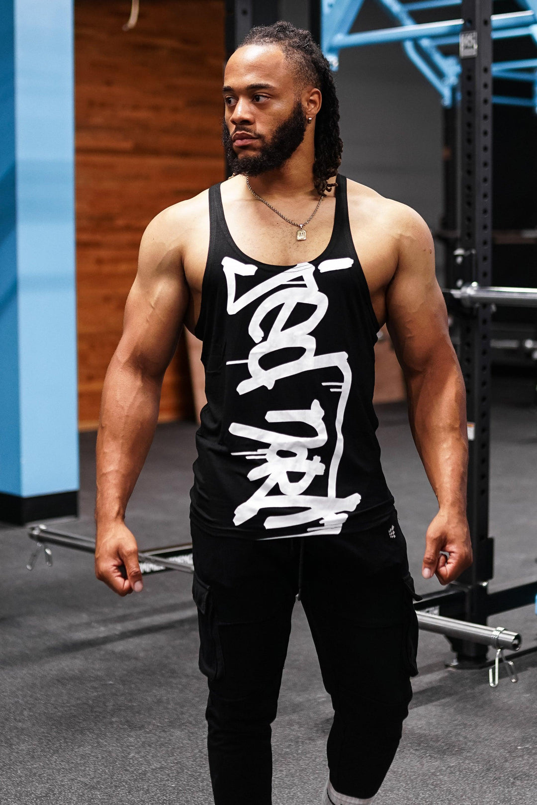 Classic Bodybuilding Racerback Stringer - Black w/ Logo - Jed North